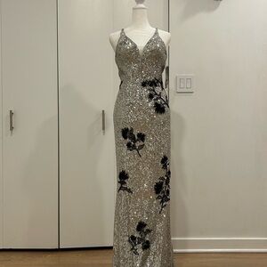 New with tags BASIX Black Label Silver Sequin floor length gown